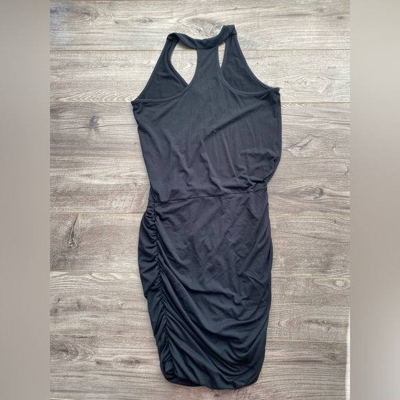 Athleta black racerback tank mini - midi ruched dress - soft, comfy - Picture 6 of 9